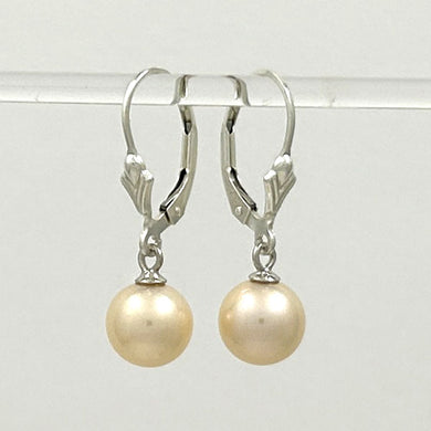 Sterling Silver 8–8.5mm Peach Pearl Fleur De Lis Leverback Earrings