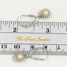 Load image into Gallery viewer, Sterling Silver 7–7.5mm Peach Pearl Fleur De Lis Leverback Earrings