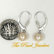 Load image into Gallery viewer, Sterling Silver 7–7.5mm Peach Pearl Fleur De Lis Leverback Earrings