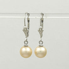 Load image into Gallery viewer, Sterling Silver 7–7.5mm Peach Pearl Fleur De Lis Leverback Earrings