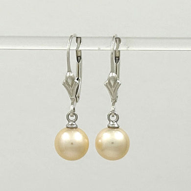 Sterling Silver 7–7.5mm Peach Pearl Fleur De Lis Leverback Earrings