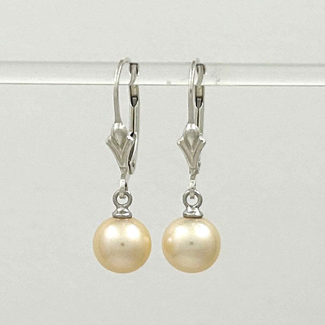 Sterling Silver 7–7.5mm Peach Pearl Fleur De Lis Leverback Earrings