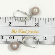 Load image into Gallery viewer, Sterling Silver 8–8.5mm Pink Pearl Fleur De Lis Leverback Earrings