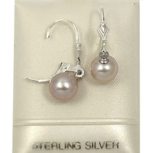 Load image into Gallery viewer, Sterling Silver 8–8.5mm Pink Pearl Fleur De Lis Leverback Earrings