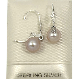 Sterling Silver 8–8.5mm Pink Pearl Fleur De Lis Leverback Earrings