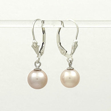 Sterling Silver 8–8.5mm Pink Pearl Fleur De Lis Leverback Earrings