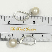 Load image into Gallery viewer, Sterling Silver 8–8.5mm White Pearl Fleur De Lis Leverback Earrings