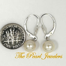 Load image into Gallery viewer, Sterling Silver 8–8.5mm White Pearl Fleur De Lis Leverback Earrings