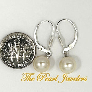 Sterling Silver 8–8.5mm White Pearl Fleur De Lis Leverback Earrings