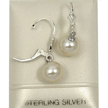 Load image into Gallery viewer, Sterling Silver 8–8.5mm White Pearl Fleur De Lis Leverback Earrings