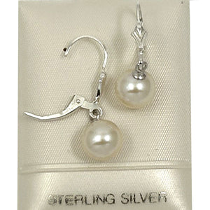 Sterling Silver 8–8.5mm White Pearl Fleur De Lis Leverback Earrings
