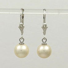 Load image into Gallery viewer, Sterling Silver 8–8.5mm White Pearl Fleur De Lis Leverback Earrings