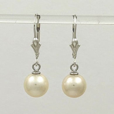 Sterling Silver 8–8.5mm White Pearl Fleur De Lis Leverback Earrings