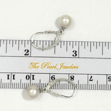 Load image into Gallery viewer, Sterling Silver 7–7.5mm White Pearl Fleur De Lis Leverback Earrings