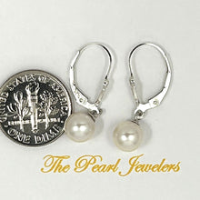 Load image into Gallery viewer, Sterling Silver 7–7.5mm White Pearl Fleur De Lis Leverback Earrings