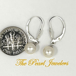 Sterling Silver 7–7.5mm White Pearl Fleur De Lis Leverback Earrings