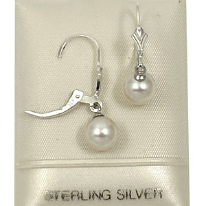 Sterling Silver 7–7.5mm White Pearl Fleur De Lis Leverback Earrings