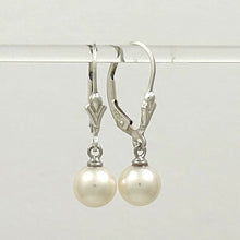 Load image into Gallery viewer, Sterling Silver 7–7.5mm White Pearl Fleur De Lis Leverback Earrings