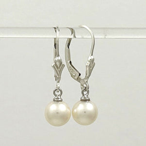 Sterling Silver 7–7.5mm White Pearl Fleur De Lis Leverback Earrings