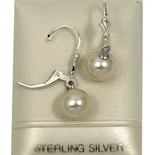 Load image into Gallery viewer, Sterling Silver 7.5–8mm White Pearl Fleur De Lis Leverback Earrings