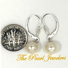 Load image into Gallery viewer, Sterling Silver 7.5–8mm White Pearl Fleur De Lis Leverback Earrings