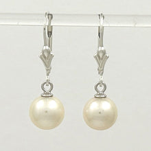 Load image into Gallery viewer, Sterling Silver 7.5–8mm White Pearl Fleur De Lis Leverback Earrings