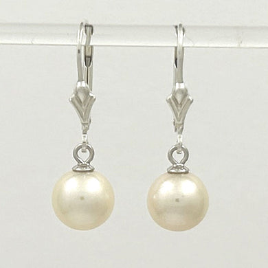 Sterling Silver 7.5–8mm White Pearl Fleur De Lis Leverback Earrings
