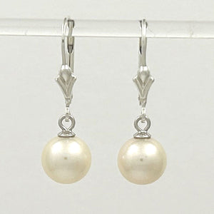 Sterling Silver 7.5–8mm White Pearl Fleur De Lis Leverback Earrings