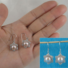 Load image into Gallery viewer, Sterling Silver Pink Pearl CZ Flower Hook Earrings