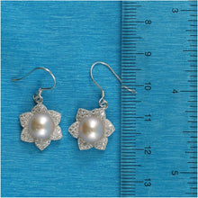 Load image into Gallery viewer, Sterling Silver Pink Pearl CZ Flower Hook Earrings