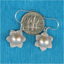 Load image into Gallery viewer, Sterling Silver Pink Pearl CZ Flower Hook Earrings