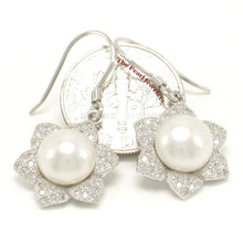 Load image into Gallery viewer, Sterling Silver White Pearl CZ Flower Hook Earrings