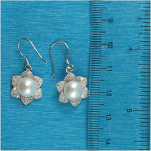 Load image into Gallery viewer, Sterling Silver White Pearl CZ Flower Hook Earrings