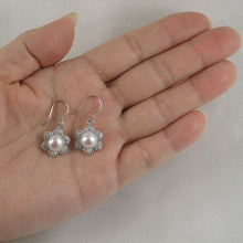 Load image into Gallery viewer, Sterling Silver White Pearl CZ Flower Hook Earrings