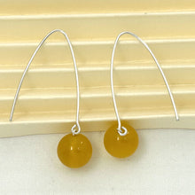 Load image into Gallery viewer, Sterling Silver Golden Agate V-Shaped Wire Dangle Earrings