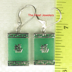 Sterling Silver Good Fortune Green Jade Rectangle Earrings