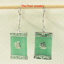 Load image into Gallery viewer, Sterling Silver Good Fortune Green Jade Rectangle Earrings