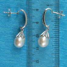 Load image into Gallery viewer, Sterling Silver Gray Pearl &amp; CZ Dangle Earrings