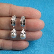 Load image into Gallery viewer, Sterling Silver Gray Pearl &amp; CZ Dangle Earrings