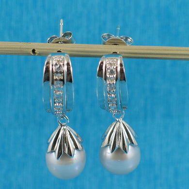 Sterling Silver Gray Pearl & CZ Dangle Earrings