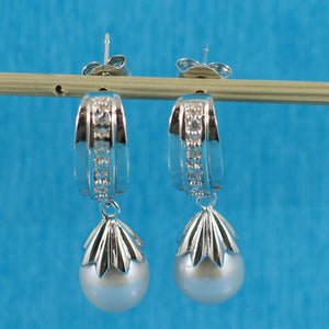 Sterling Silver Gray Pearl & CZ Dangle Earrings