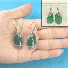Load image into Gallery viewer, Sterling Silver Green Agate Cabochon Hook Earrings