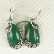 Load image into Gallery viewer, Sterling Silver Green Agate Cabochon Hook Earrings