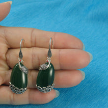 Load image into Gallery viewer, Sterling Silver Green Agate Cabochon Hook Earrings