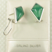 Load image into Gallery viewer, Sterling Silver Green Agate Diamond Omega Back Earrings
