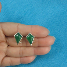 Load image into Gallery viewer, Sterling Silver Green Agate Diamond Omega Back Earrings