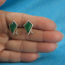 Load image into Gallery viewer, Sterling Silver Green Agate Diamond Omega Back Earrings
