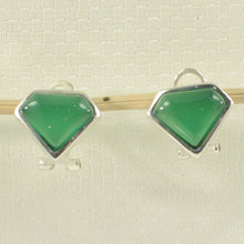 Load image into Gallery viewer, Sterling Silver Green Agate Diamond Omega Back Earrings