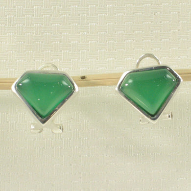 Sterling Silver Green Agate Diamond Omega Back Earrings
