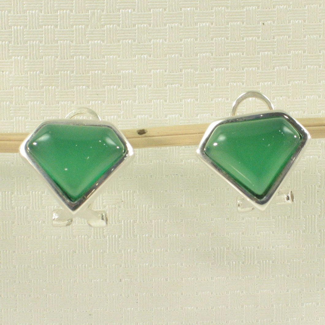 Sterling Silver Green Agate Diamond Omega Back Earrings